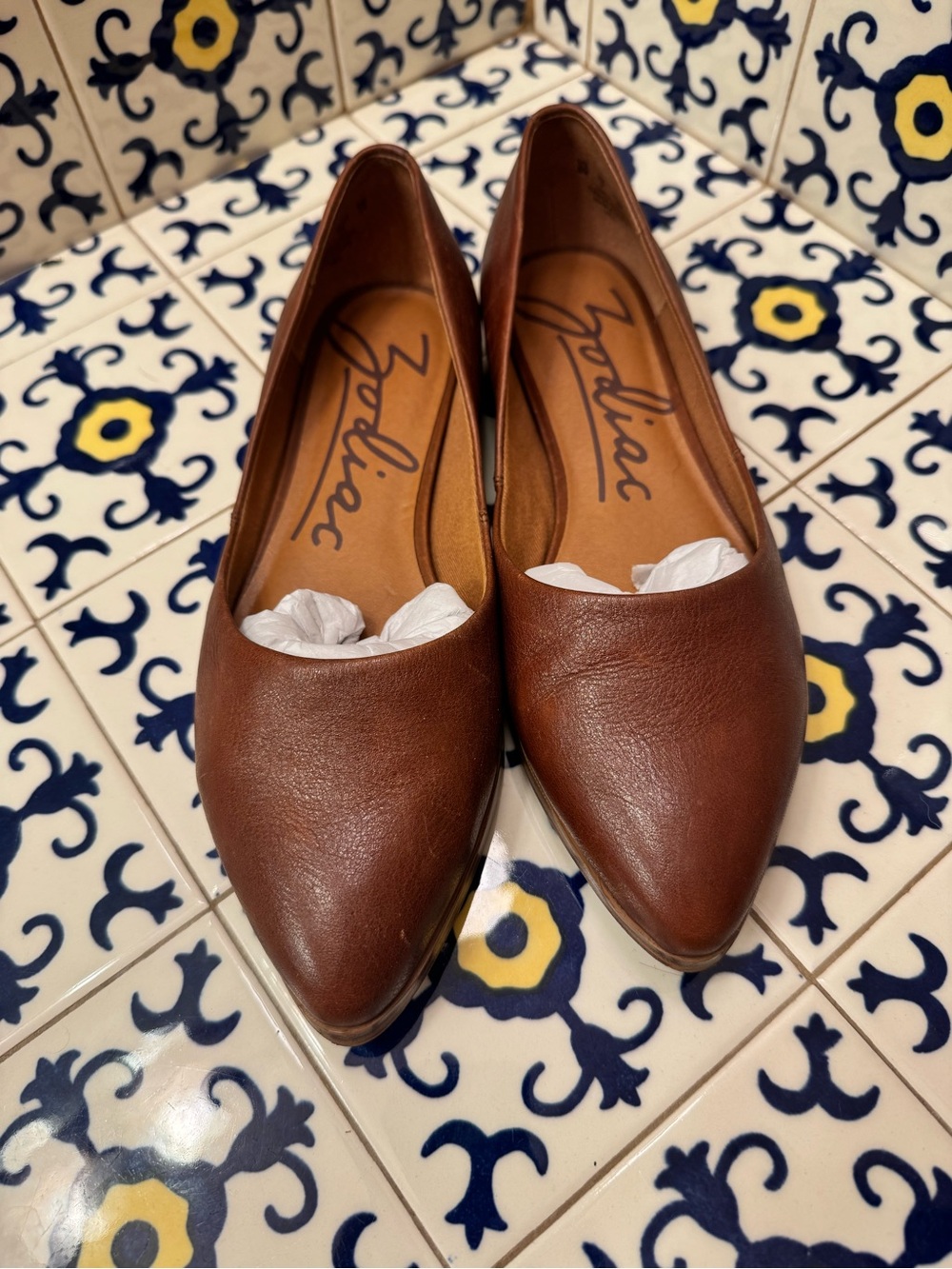 Zodiac Cognac Brown Pointed-Toe Flats